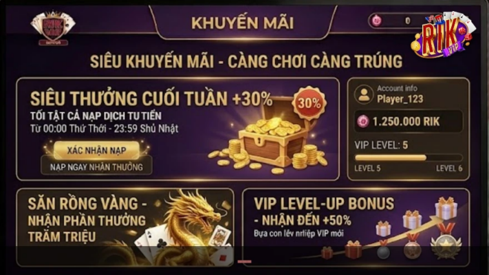 Chương trình khuyến mãi đa dạng trên Cổng Game RIKVIP